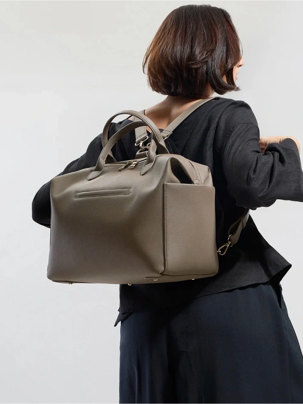 Minimal Taupe Leather Satchel with Removable Strap